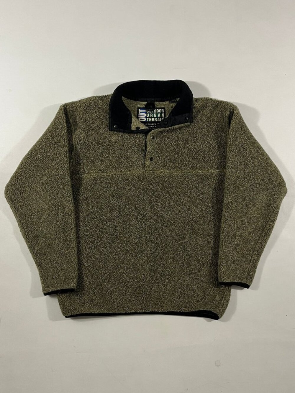 Vintage 90s Outdoor Urban Terrain Olive Sherpa Fleece Snap Pullover L